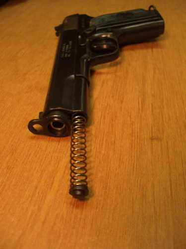 Remove the recoil spring and its plug plug.