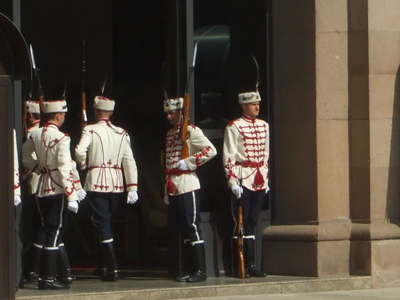 Honor guard carrying SKS rifles at the office of the Bulgarian president, in Sofia, Bulgaria.