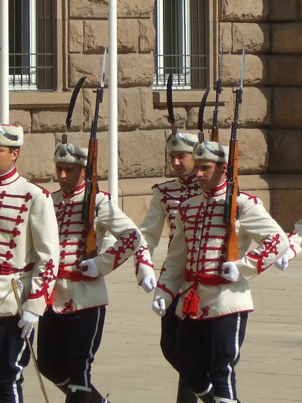 Honor guard carrying SKS rifles at the office of the Bulgarian president, in Sofia, Bulgaria.