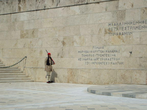 Evzoni, or Proedriki Froura, or Presidential Guard, at Plateia Syntagma, or Constitution Square, in Athens.