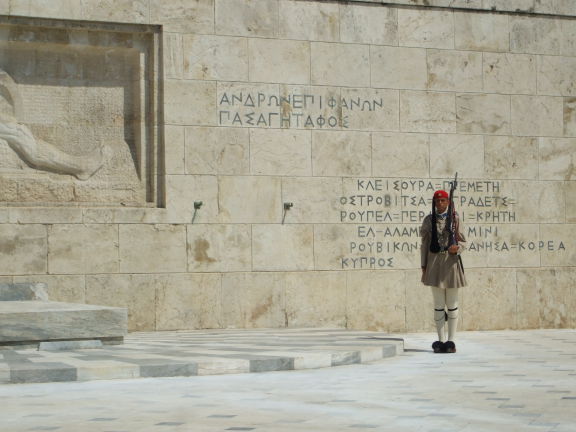 Evzoni, or Proedriki Froura, or Presidential Guard, at Plateia Syntagma, or Constitution Square, in Athens.