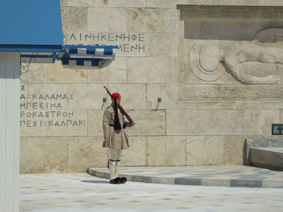 Evzoni, or Proedriki Froura, or Presidential Guard, at Plateia Syntagma, or Constitution Square, in Athens.