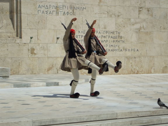 Evzoni, or Proedriki Froura, or Presidential Guard, at Plateia Syntagma, or Constitution Square, in Athens.