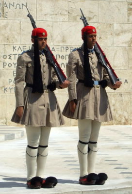 Evzoni, or Proedriki Froura, or Presidential Guard, at Plateia Syntagma, or Constitution Square, in Athens.