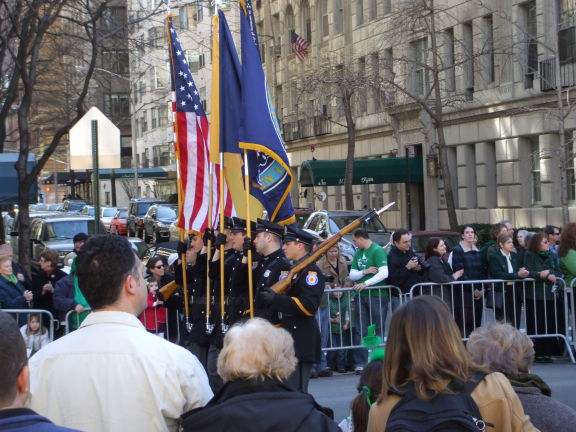 NYPD unit carrying M1 Garand rifles in the Saint Patrick's Day parade in New York.