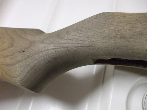 Dishwasher cleaning of an M1 Garand rifle stock. Light wood after cleaning.